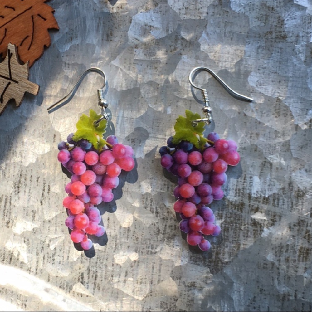 Grape Acrylic Earrings - Picture 7 of 8